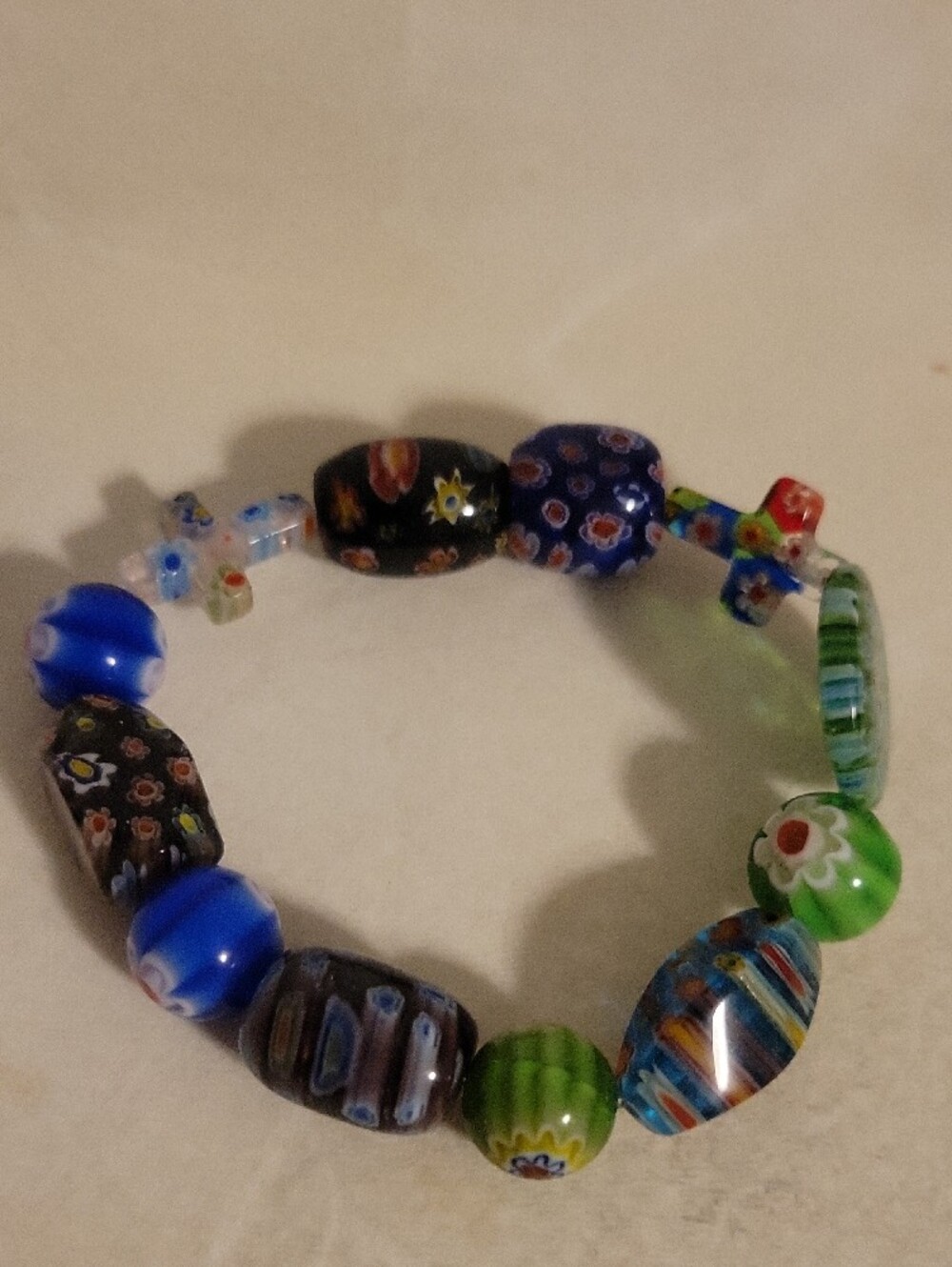 Handmade Blue Multicolor Millefiori Glass Bead Bracelet